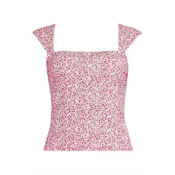 Land's End square neck and back tankini top coral rose white Ditsy Lily 14 DD - Picture 1 of 8